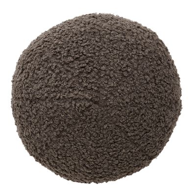 Rund brun sittpuff eller kudde med mjukt lockigt tyg. 30cm i diameter. STANDARD 100 by OEKO-TEX®