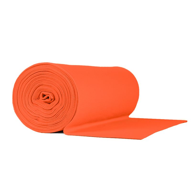Orange rundstickad muddväv för kläder, mjuk och elastisk.