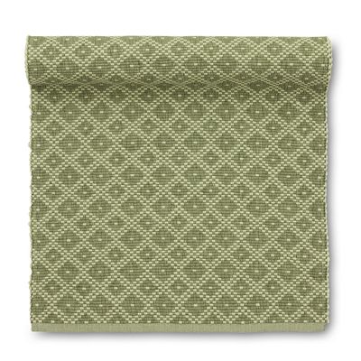 Grön bordslöpare med vävt diamantmönster – Seretta 35x120 cm.