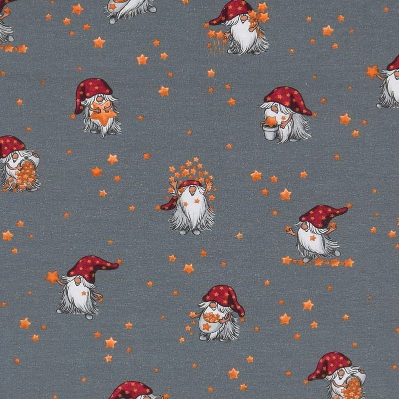 Trikåtyg Stjärnglans grå trikå med jul motiv| nordisktextil.se
