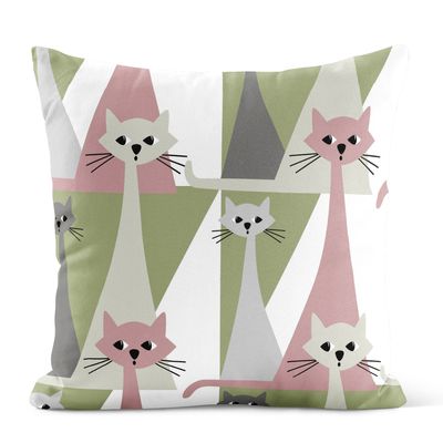 Kitty kuddfodral i rosa och grönt med retro katter i olika storlekar.