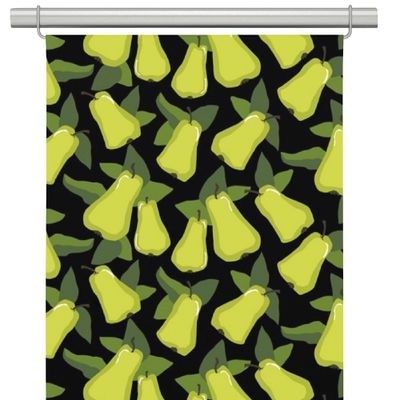 Panelgardiner med svart botten och grafiska päron från Arvidssons textil