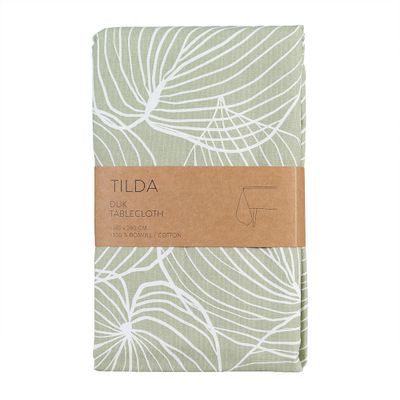 Tilda ljusgrön bordsduk i 100 % bomull med vitt grafiskt mönster, vikt produktbild