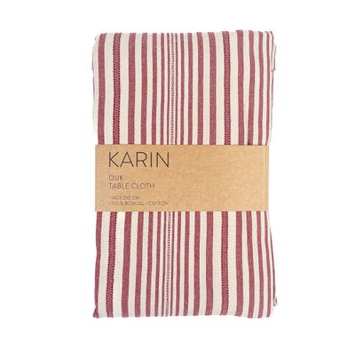 Bordsduken karin med klassiska ränder i rött och linne - vintage kvalitet