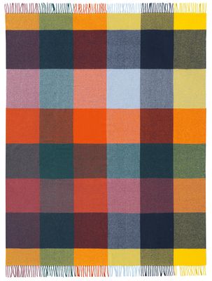 Helbild av rutig filt i gul, orange, blå och gröna toner