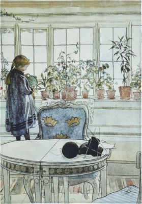 Blomster kökshandduk med Carl Larsson motiv | nordisktextil.se