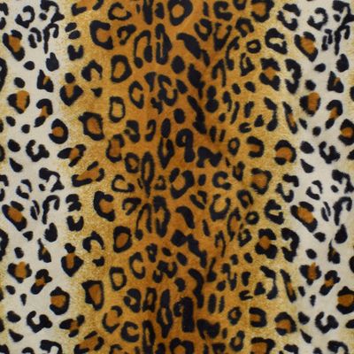 Korthårigt pälstyg likt en leopard, perfekt för maskerad och inredning.