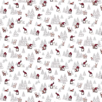 Tyg Granbacken med julmotiv av tomtar, renar och rävar| Rosahuset.com
