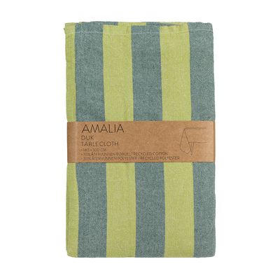 Cactusgrön randig bordsduk Amalia i återvunnet material, 140x300 cm