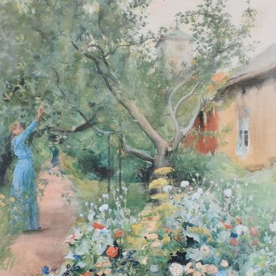 Blomsterträdgård 95x130 Tygtavla - Carl Larsson