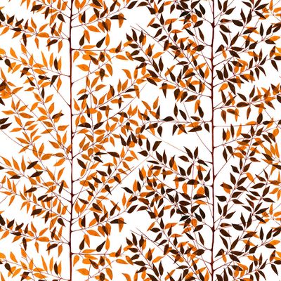 När staren kom orange textilvaxduk, offwhite botten med röda och orange blad. Design av Minmona blomstrande design.