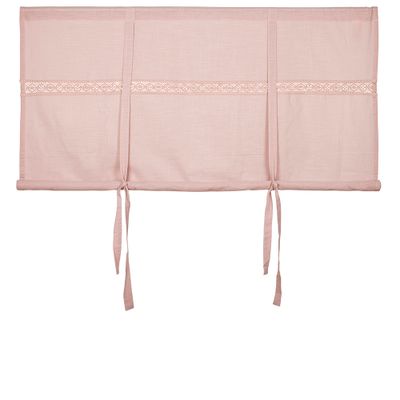 Rosa hissgardin Sanna med spetsdetalj och knytband för justerbar höjd