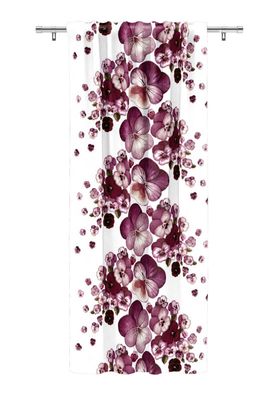 Illustrationsbild på vardagsrum Viola vinröd-vit gardinmetervara
