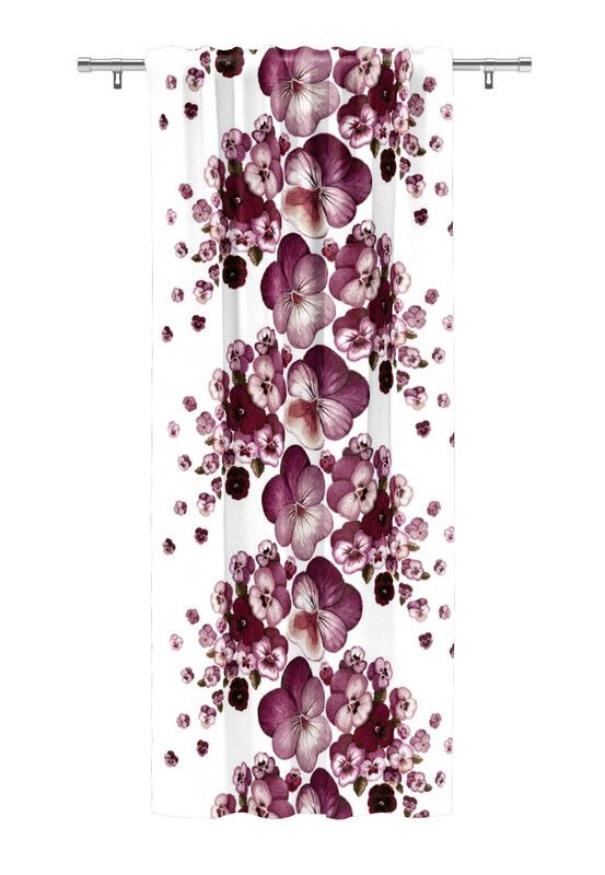 Illustrationsbild på vardagsrum Viola vinröd-vit gardinmetervara